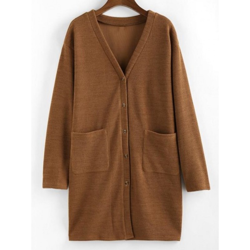 Button Up Front Pockets Cardigan