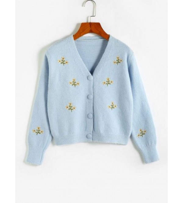 Floral Embroidered Button Up Cardigan