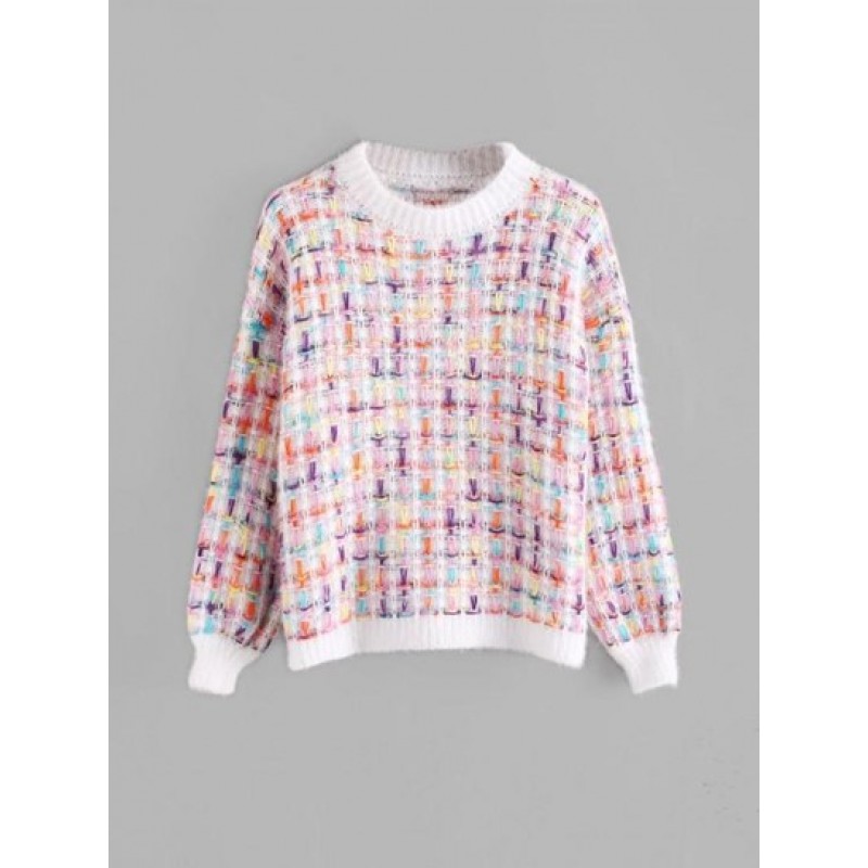 Colorful Fuzzy Crew Neck Sweater