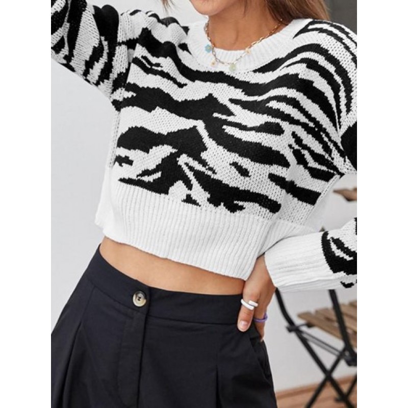 Tiger Print Cropped Sweater