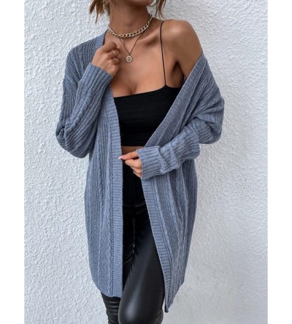 Open Front Long Cable Knit Cardigan