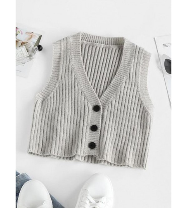 Button Up Crop Vest Cardigan