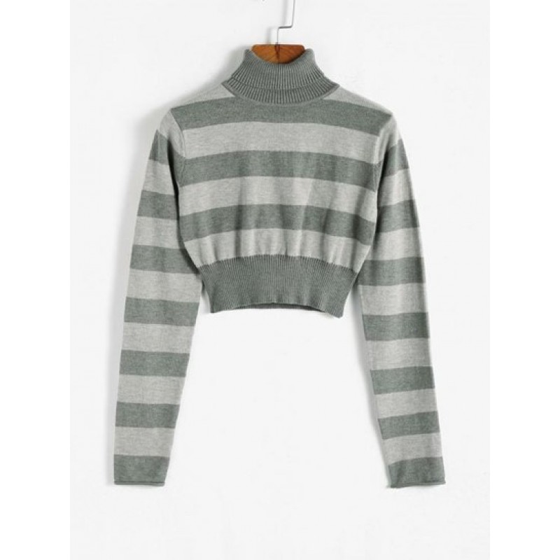 Colorblock Turtleneck Crop Jumper Sweater