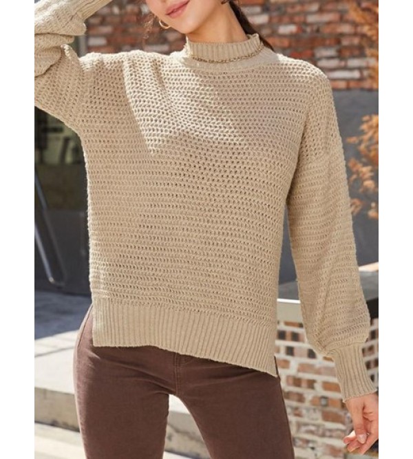 Stepped Split-hem Chinese Wave Stitch Sweater