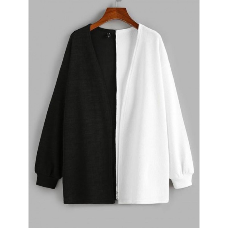 Two Tone Open Front Cardigan