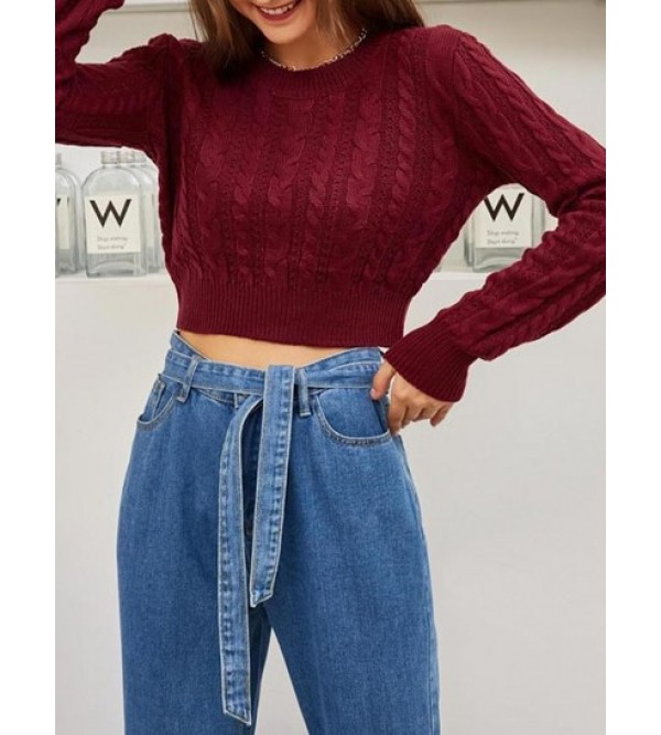 Cable Knit Openwork Crop Sweater