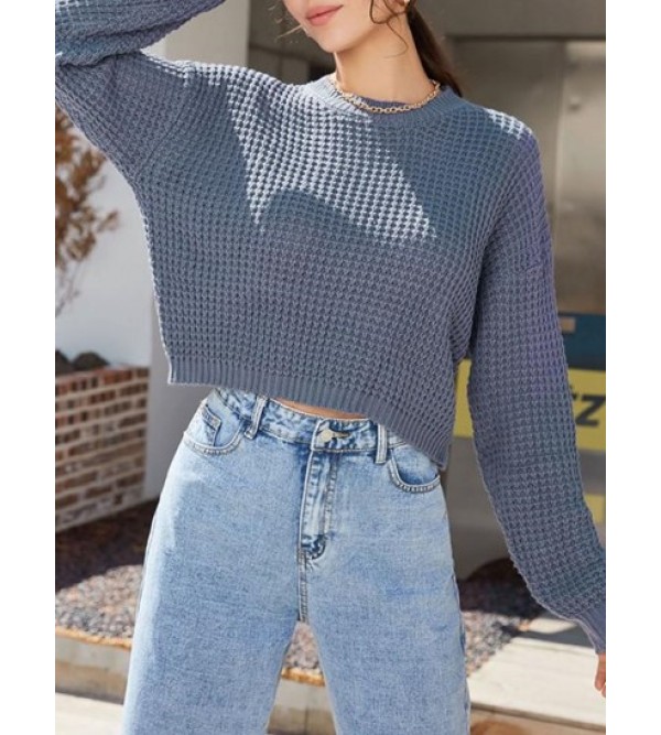 Plain Drop Shoulder Crew Neck Sweater