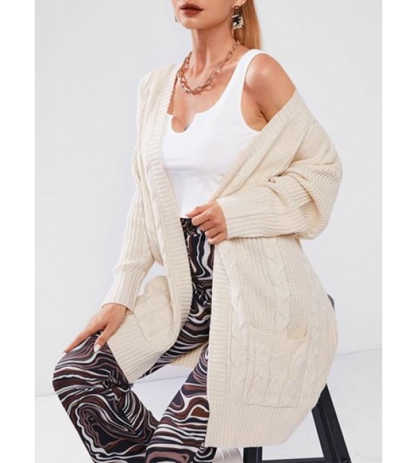 Cable Knit Patch Pocket Longline Cardigan