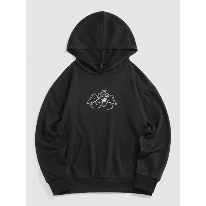 Drop Shoulder Angel Print Renaissance Hoodie