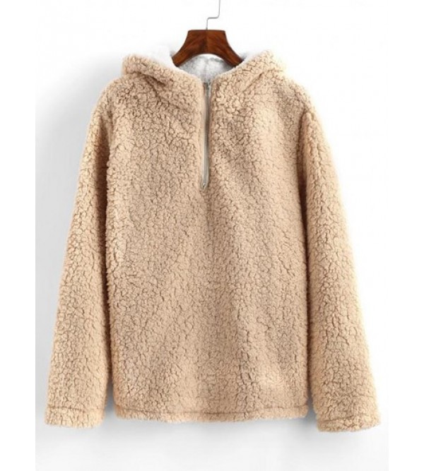 Quarter Zip Faux Shearling Teddy Hoodie