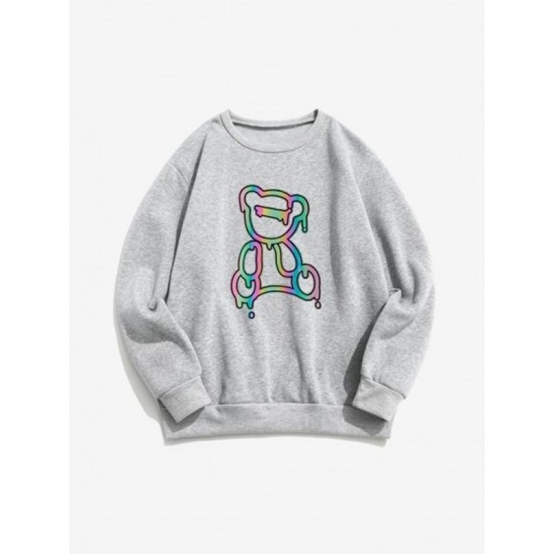 Iridescent Bear Graphic Thermal Lined Sweatshirt