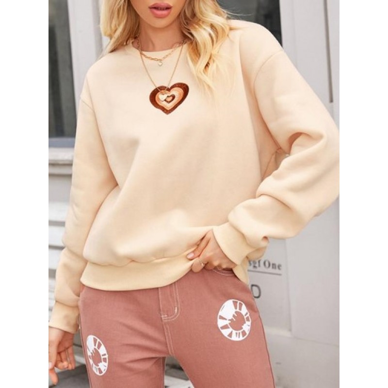 Heart Embroidered Valentines Loose Sweatshirt