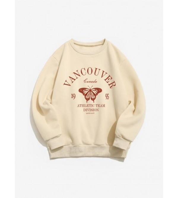 Letter Butterfly Print Thermal Lined Sweatshirt