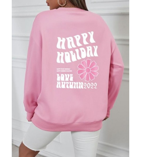 Crewneck HAPPY HOLIDAY Floral Graphic Sweatshirt