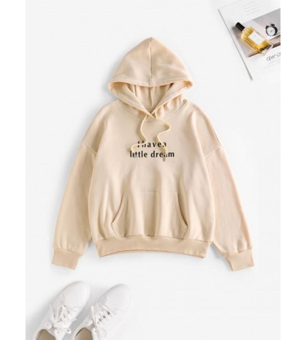 Drop Shoulder Slogan Print Thermal Lined Hoodie