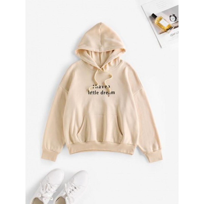 Drop Shoulder Slogan Print Thermal Lined Hoodie