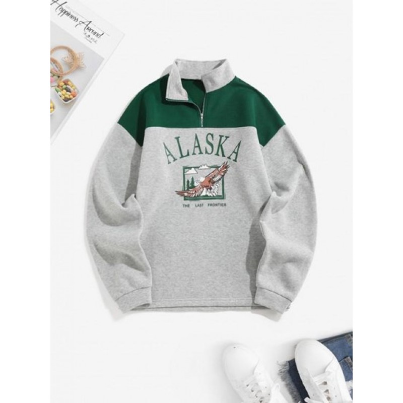 Fleece Lined ALASKA Graphic Quarter Zip Sweatshirt