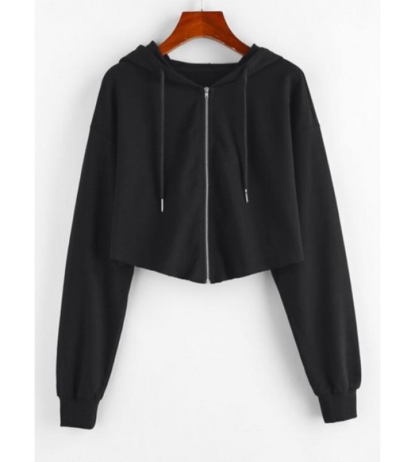 Raw Hem Zip Up Cropped Hoodie