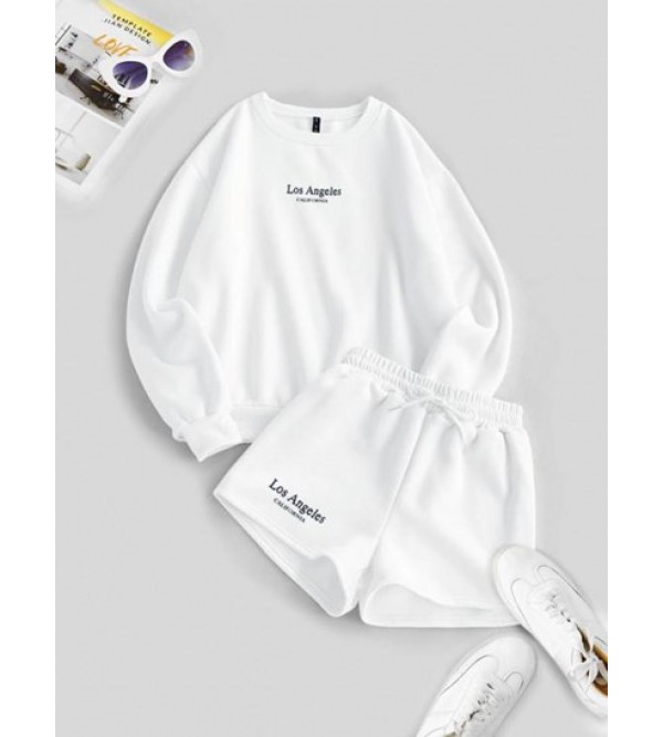 LOS ANGELES CALIFORNIA Embroidered Sweatshirt And Shorts Set