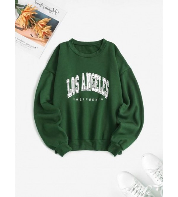 Flocking Lined Los Angeles Print Drop Shoulder Sweatshirt