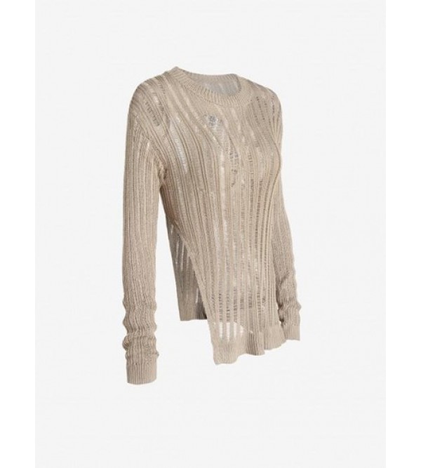 Semi Sheer Notched Side Sweater