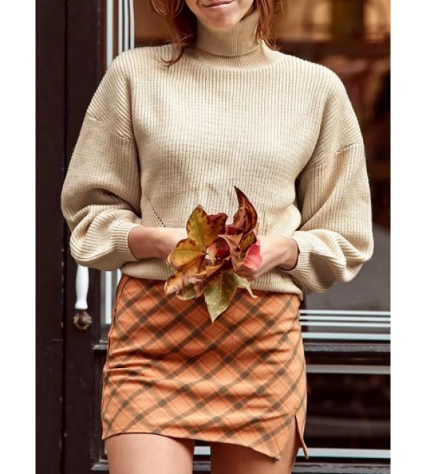 Lantern Sleeve Turtleneck Sweater