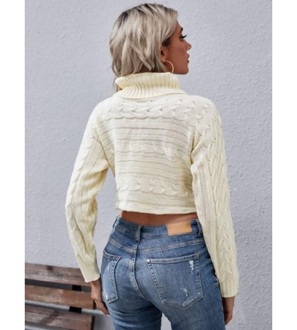 Roll Neck Cable Knit Cropped Sweater