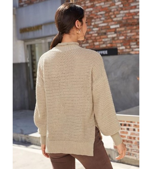 Stepped Split-hem Chinese Wave Stitch Sweater