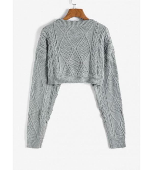 Cable Knit Drop Shoulder Cropped Sweater