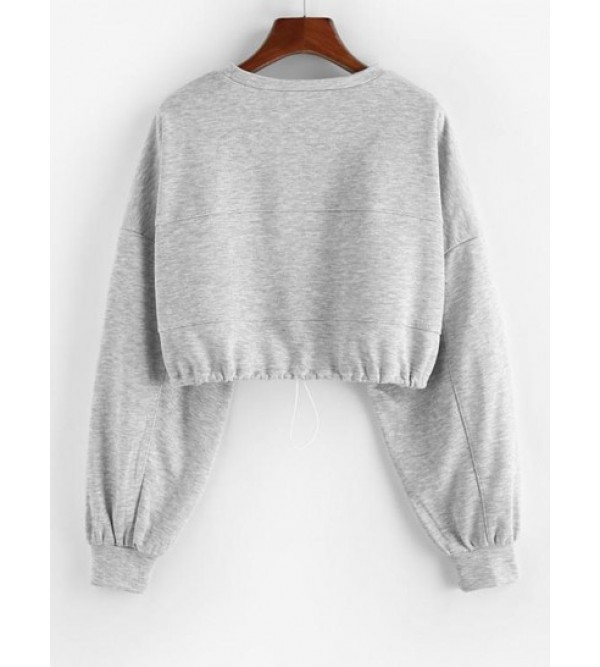 Drop Shoulder Drawstring Waist Cropped Sweatshirt