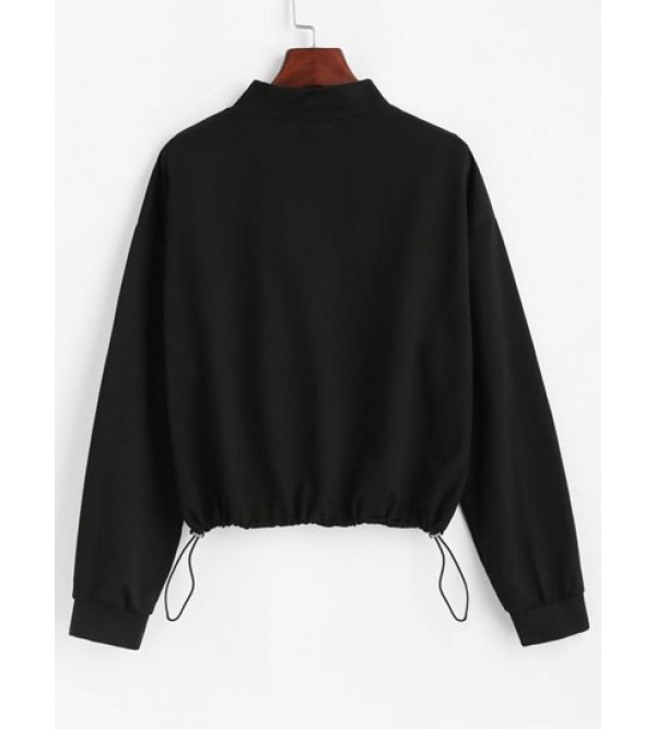 Zippered Front Toggle Drawstring Hem Sweatshirt