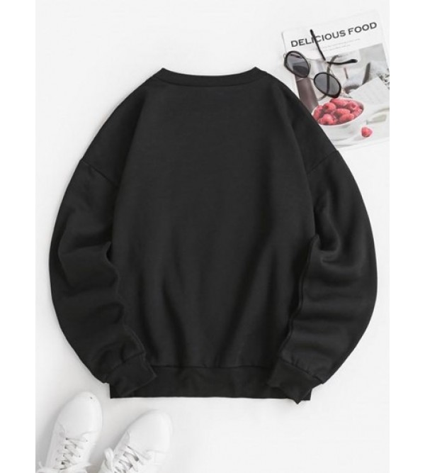 Drop Shoulder Loose Skeleton Halloween Sweatshirt