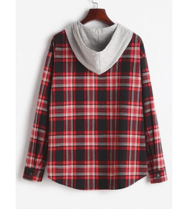 Plaid Button Up Hooded Shacket