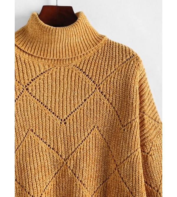 Turtleneck Chenille Pointelle Knit Sweater