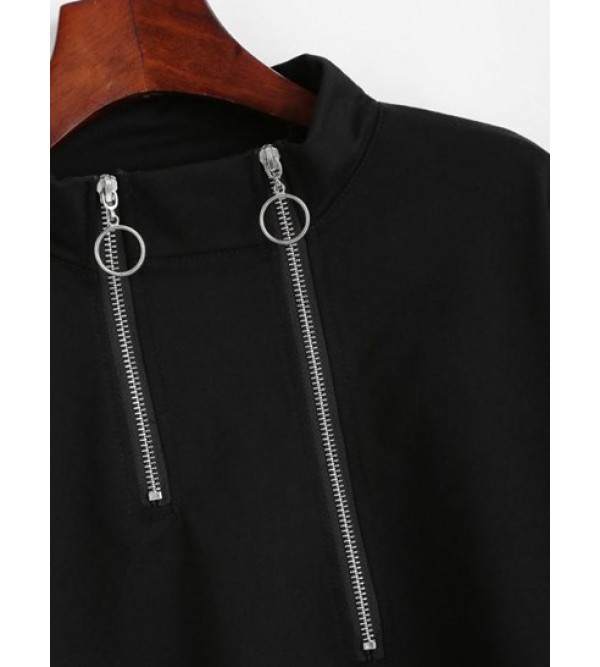 Zippered Front Toggle Drawstring Hem Sweatshirt