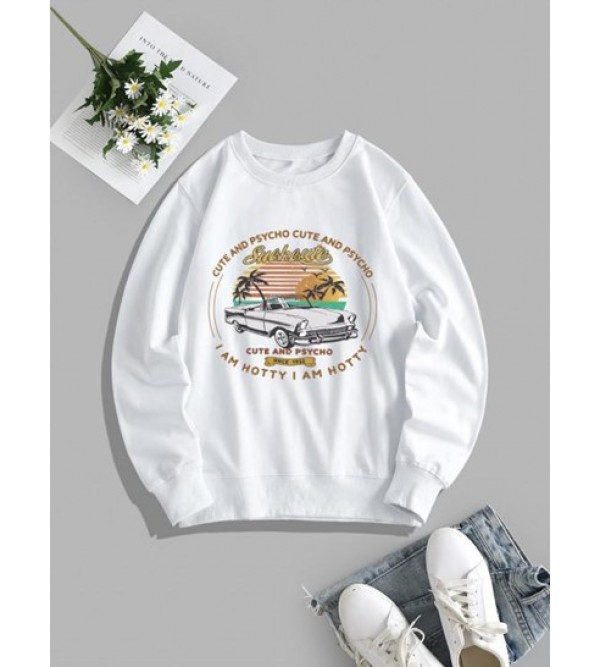 Palm Tree Car Graphic Vacation Sweatshirt