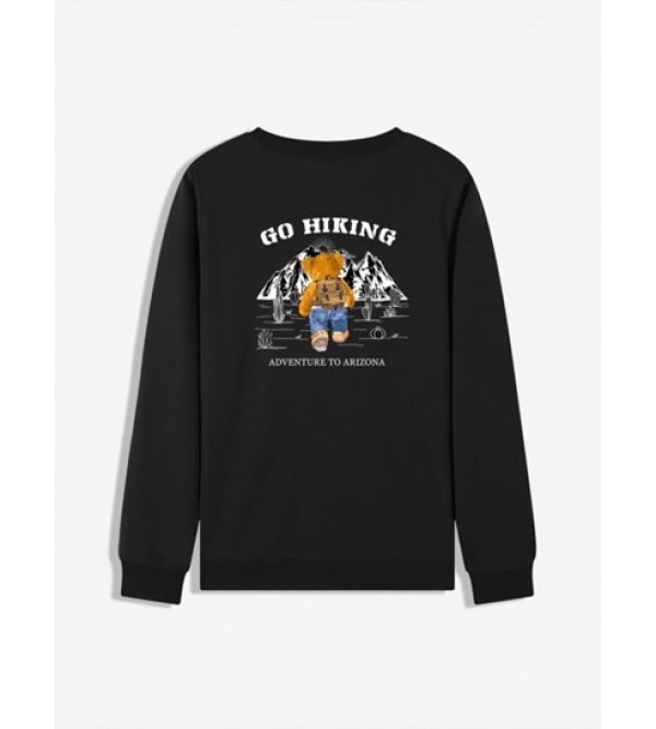 Hiking Bear Print Pullover Sweatshirt