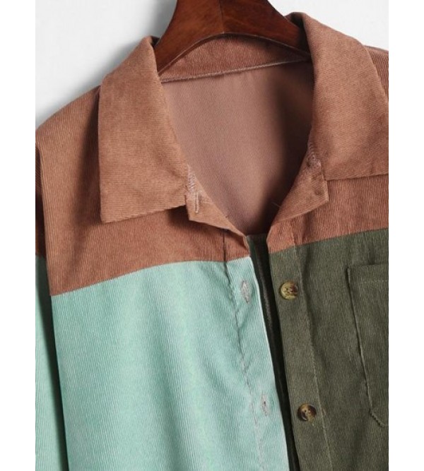 Patchwork Button Up Corduroy Blouse