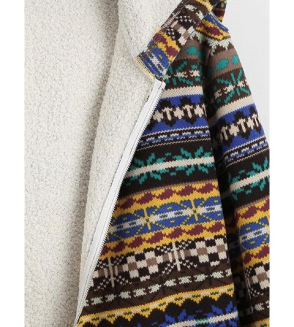 Tribal Print Zip Up Fleece Lined Coat