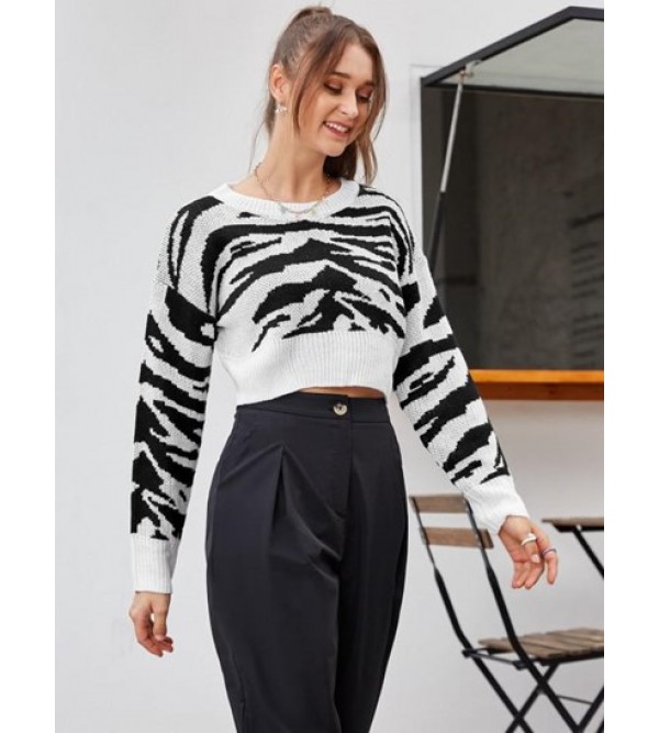 Tiger Print Cropped Sweater