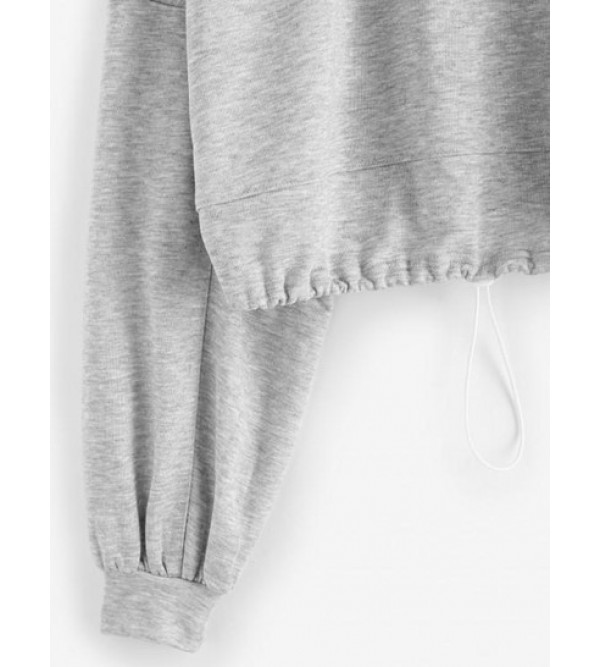 Drop Shoulder Drawstring Waist Cropped Sweatshirt