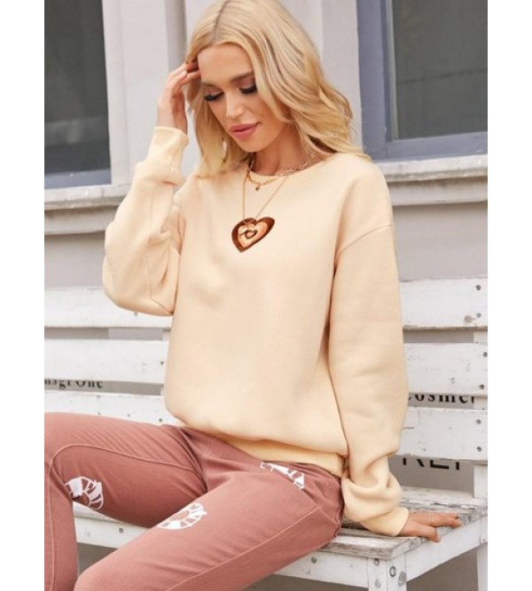 Heart Embroidered Valentines Loose Sweatshirt