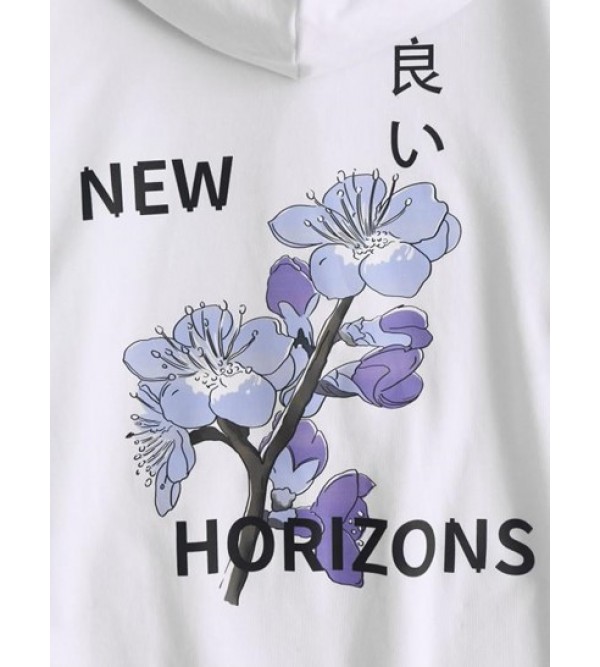 Cotton Flower Graphic Kangaroo Pocket Hoodie