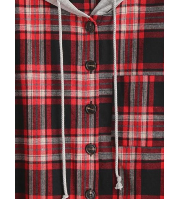 Plaid Button Up Hooded Shacket