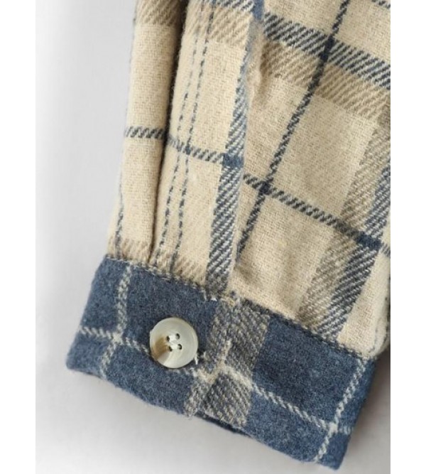 Plaid Colorblock Drop Shoulder Pocket Shacket