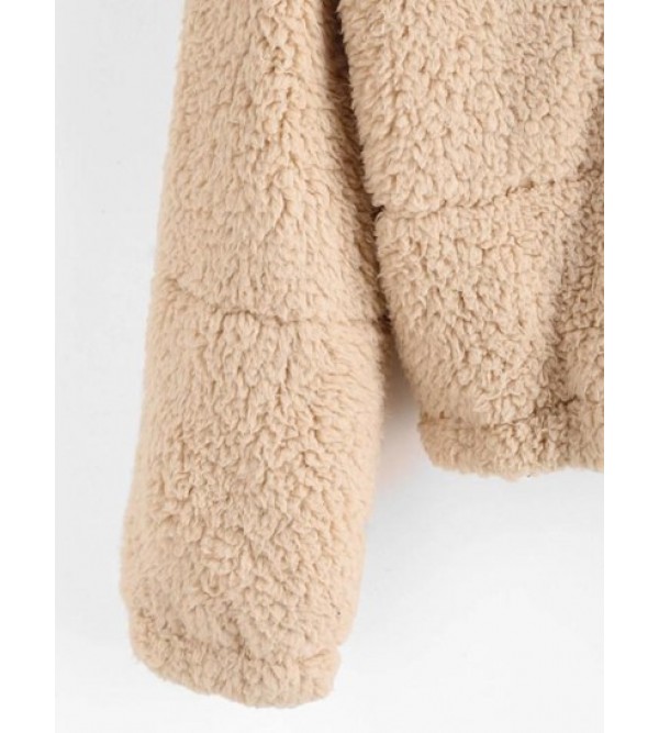 Snap Button Toggle Drawstring Teddy Coat